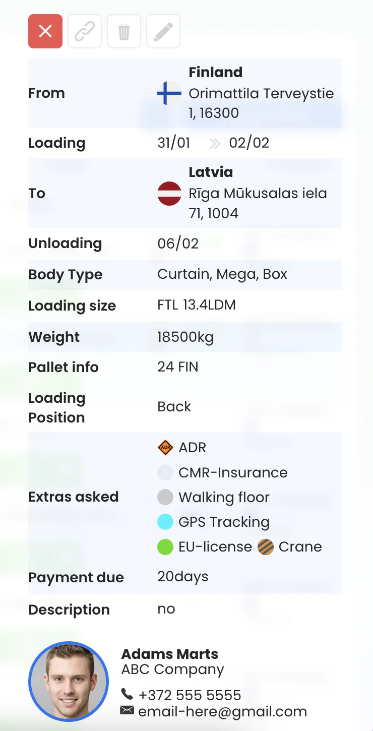 Freight dashboard, logistics management